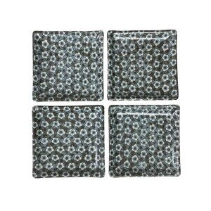 Kanesada Sushi Plate Set of 4 Square Dishes Blue Gray Floral 5x5"
